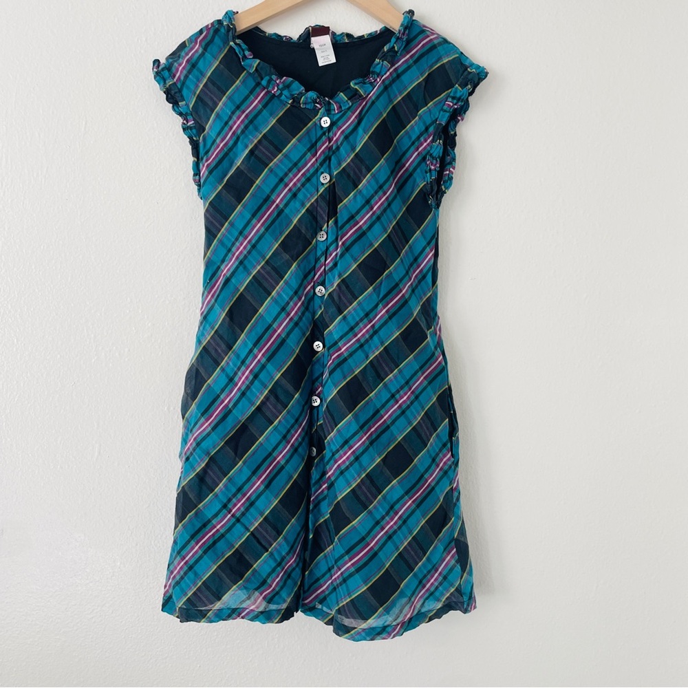 Tea Collection Blue Purple Plaid Ruffle Sleeve Dress